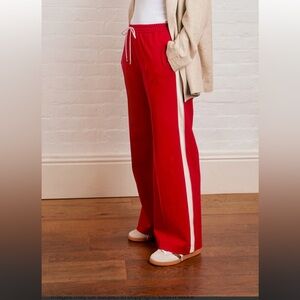 Vibrant Red Women's Joggers with White Stripe